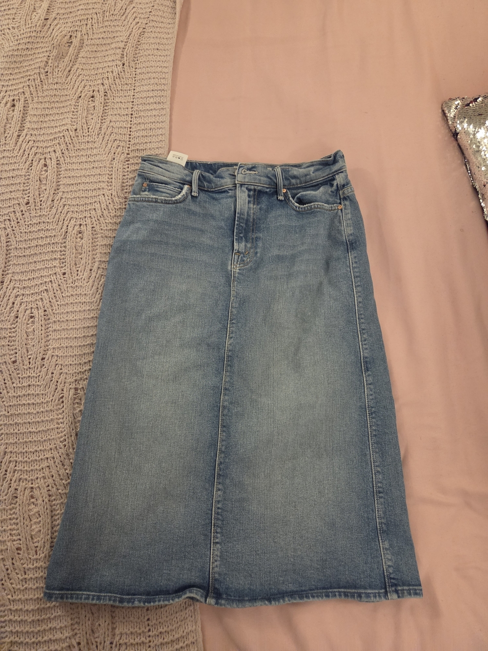MOTHER Light Blue Denim Flare Skirt